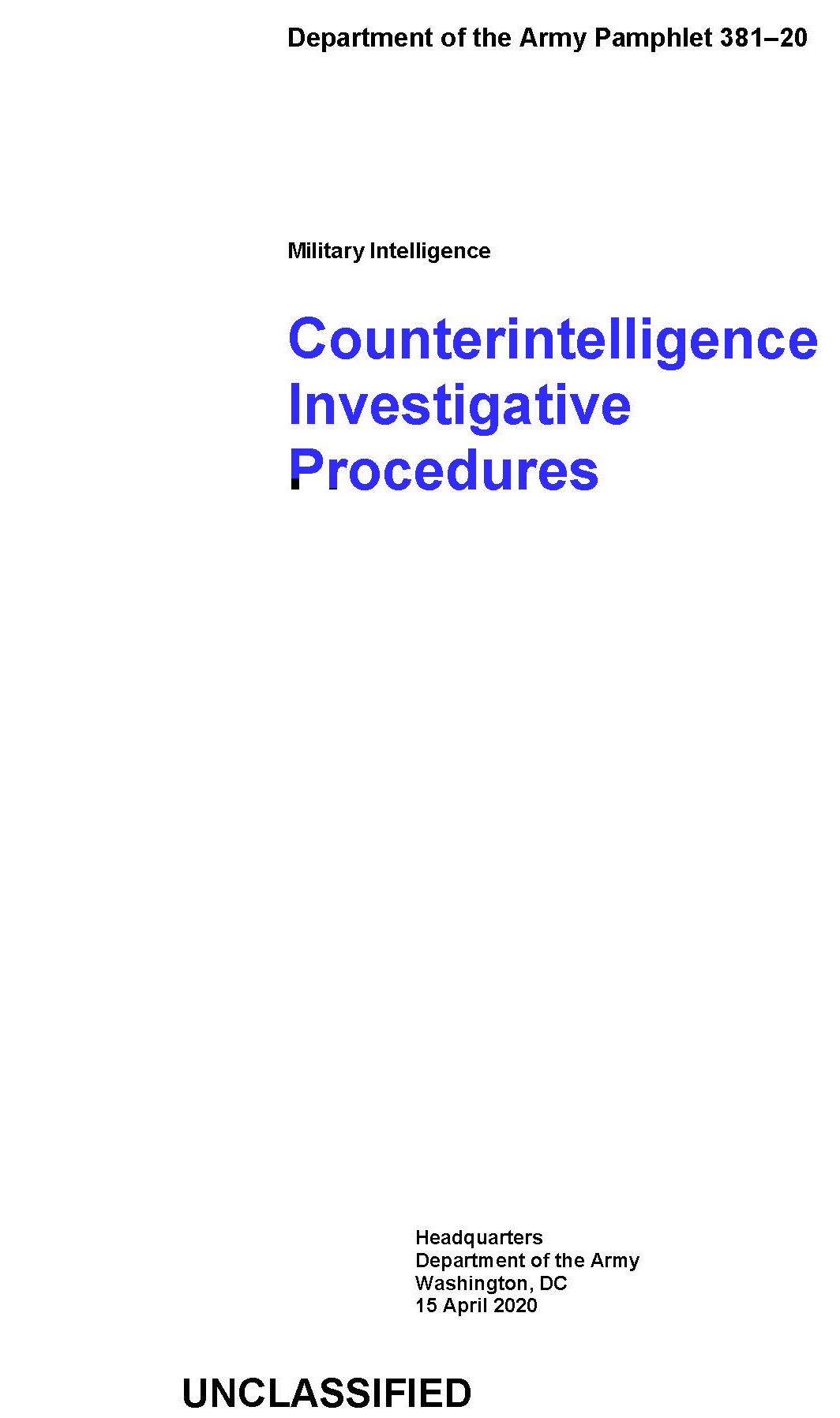 DA PAM 381-20 Counterintelligence Investigation Proc - mini size - Click Image to Close